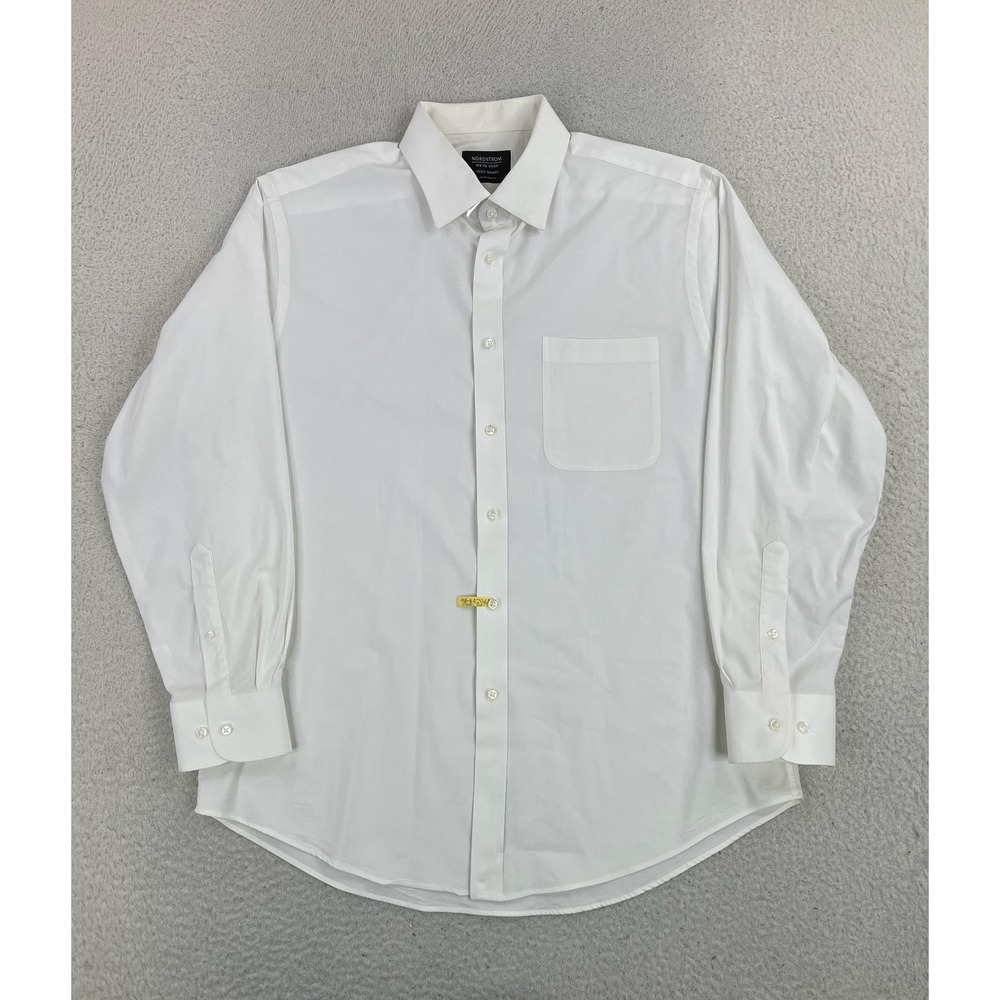 Nordstrom Dress Shirt Mens 16 32/33 White Solid Tech-Smart Classic Stretch LS